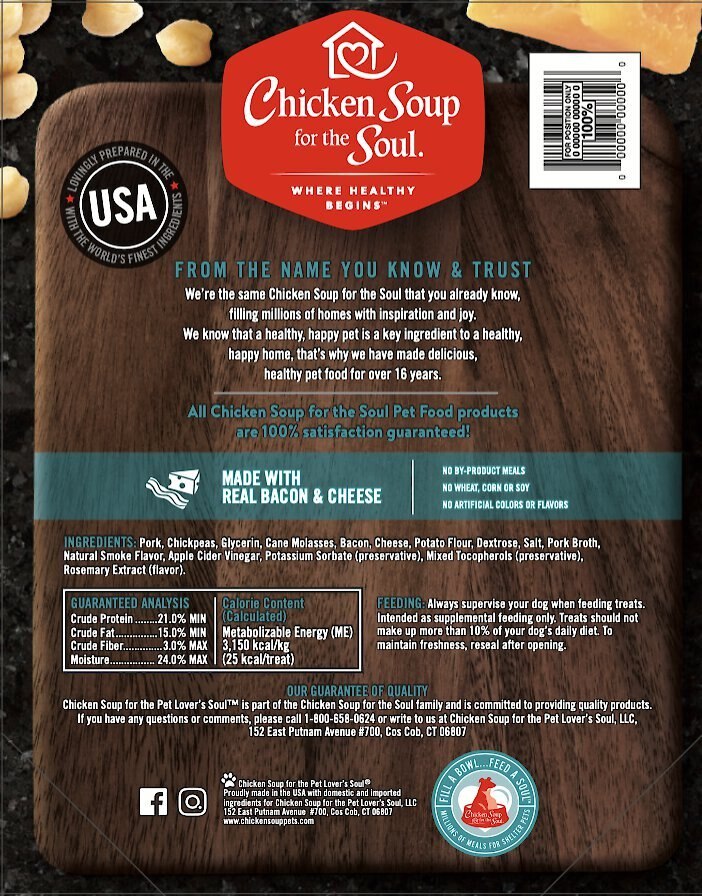 Chicken Soup for the Soul Savory Sticks Real Bacon and Cheese Soft and Chewy Dog Treats， 32-oz bag