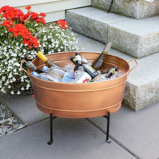 Vintage Farmhouse Oval Tub With Folding Stand Copper Plated Achla Designs