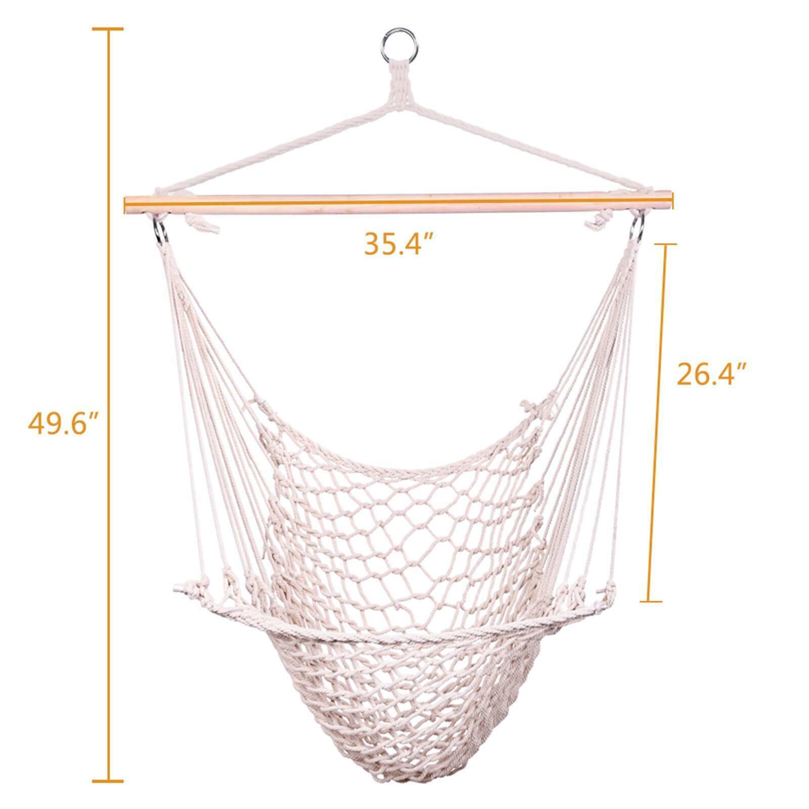 Indoor Outdoor Handmade Hanging Cotton Rope Hammock Lounge Swing Chair for Patio, Porch, Bedroom, Backyard - Beige