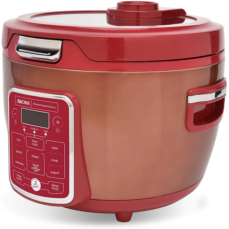 AROMA 20-Cup Red Rice Cooker with Glass Lid