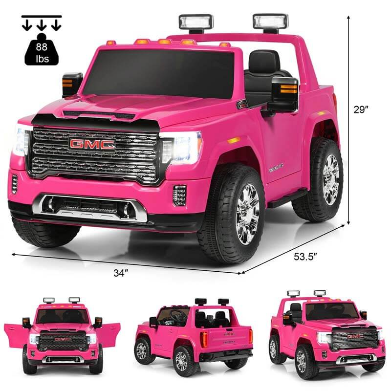 2-Seater GMC Licensed Kids Ride On Car 12V Battery Powered Electric Riding Toy Truck with Storage Box