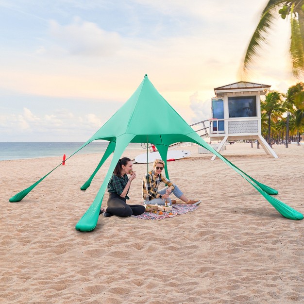 Tangkula 20 X 20 Ft Beach Tent Beach Canopy W Upf50 Sun Protection Carrying Bag amp Sand Shovel Aluminum Pole amp 6 Ground Stakes Blue green