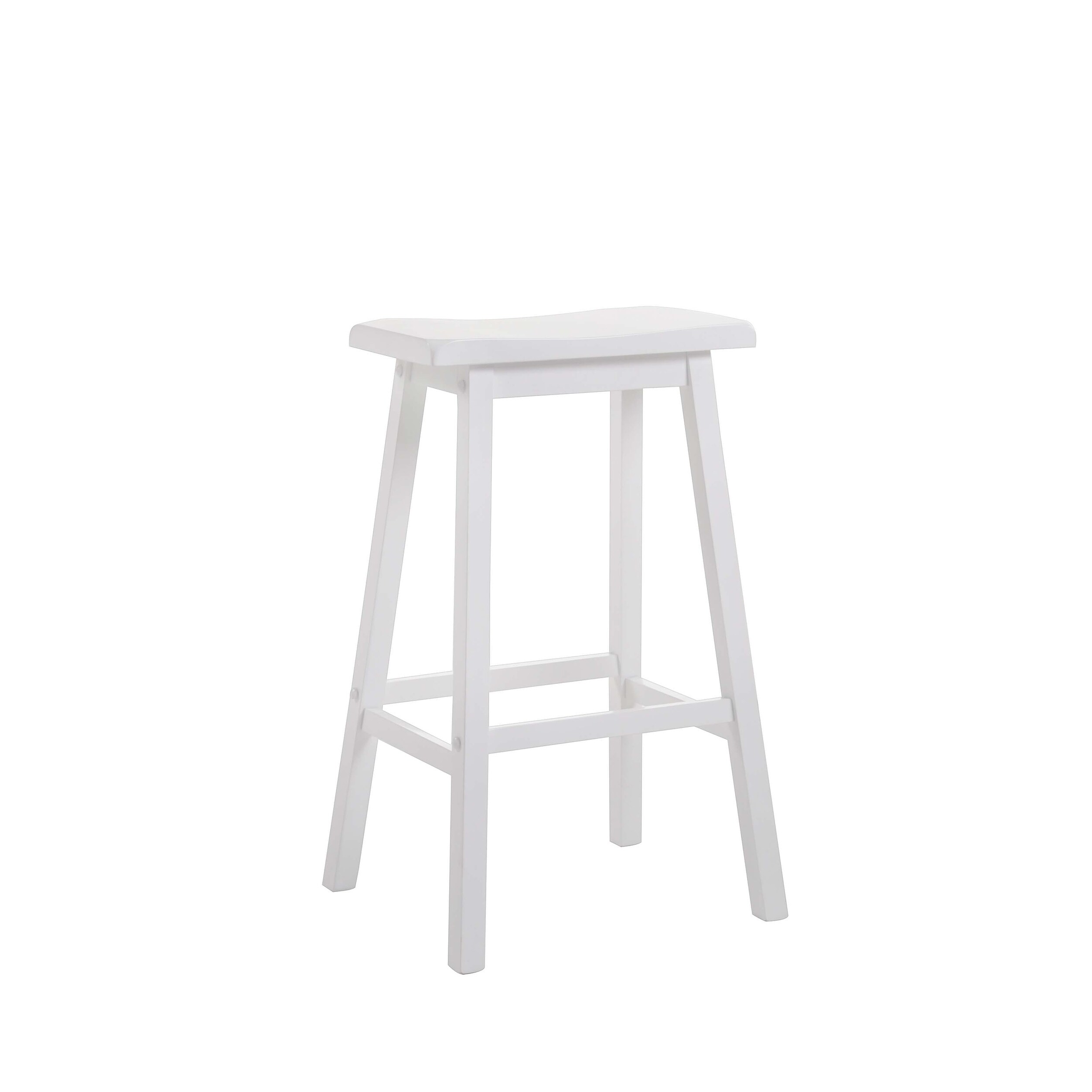 Wooden Bar Height Stools With Saddle Seat， White (Set of 2)