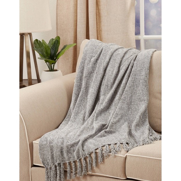 Chenille Throw Blanket With Fringed Edges Gray Saro Lifestyle