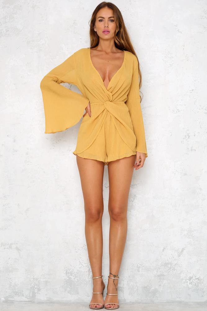 Knot Me Romper Mustard