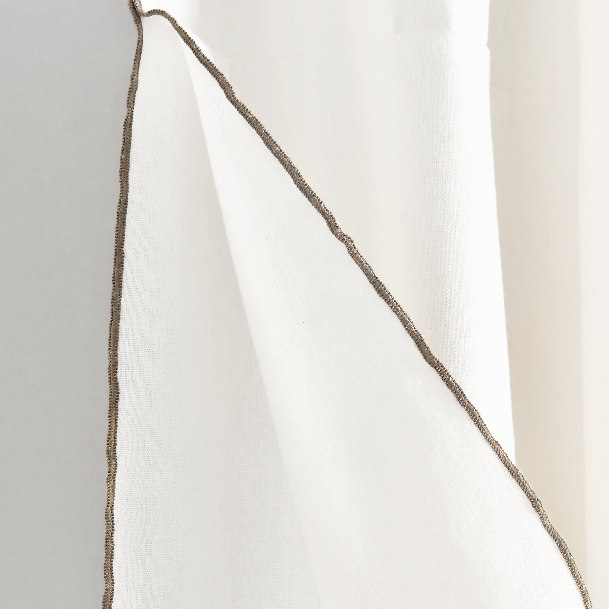 Modern Faux Linen Embroidered Edge With Attached Valance Window Curtain Panel Set