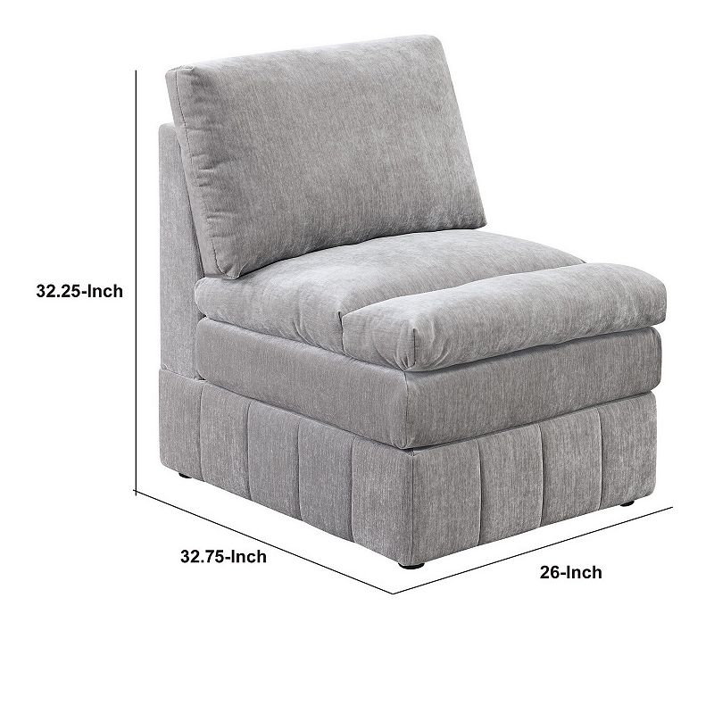 Luna 35 Inch Modular Armless Chair， Three Layer Plush Cushioned Seat， Gray