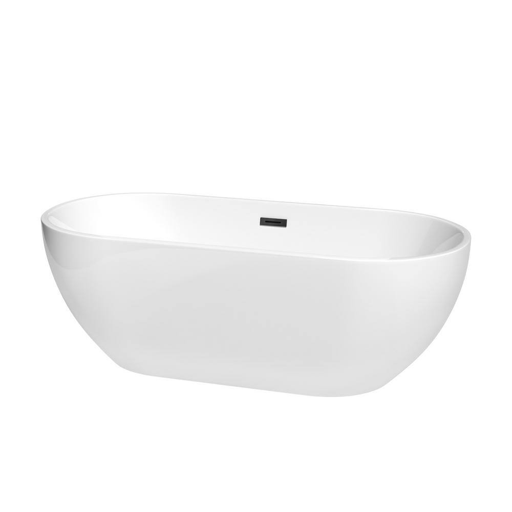 Wyndham Collection Brooklyn 67 in. Acrylic Flatbottom Bathtub in White with Matte Black Trim WCOBT200067MBTRIM