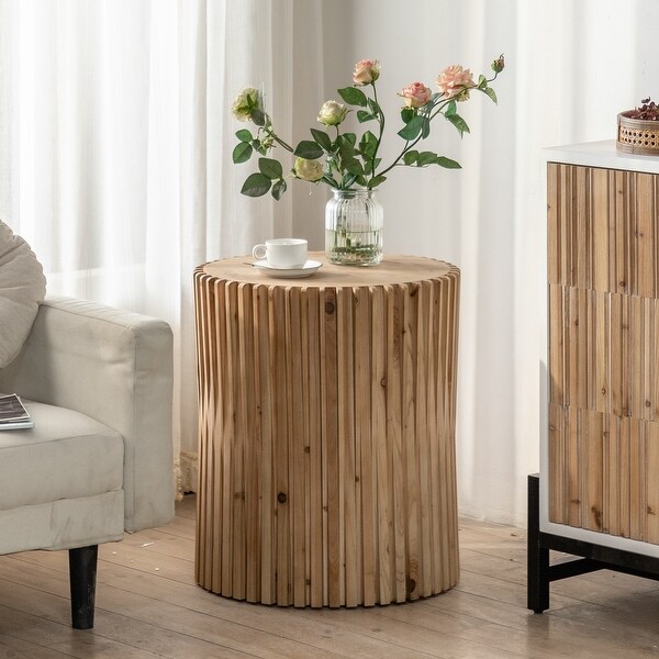 Retro Fashion Style Cylindrical Coffee Table with Vertical Texture Relief Design