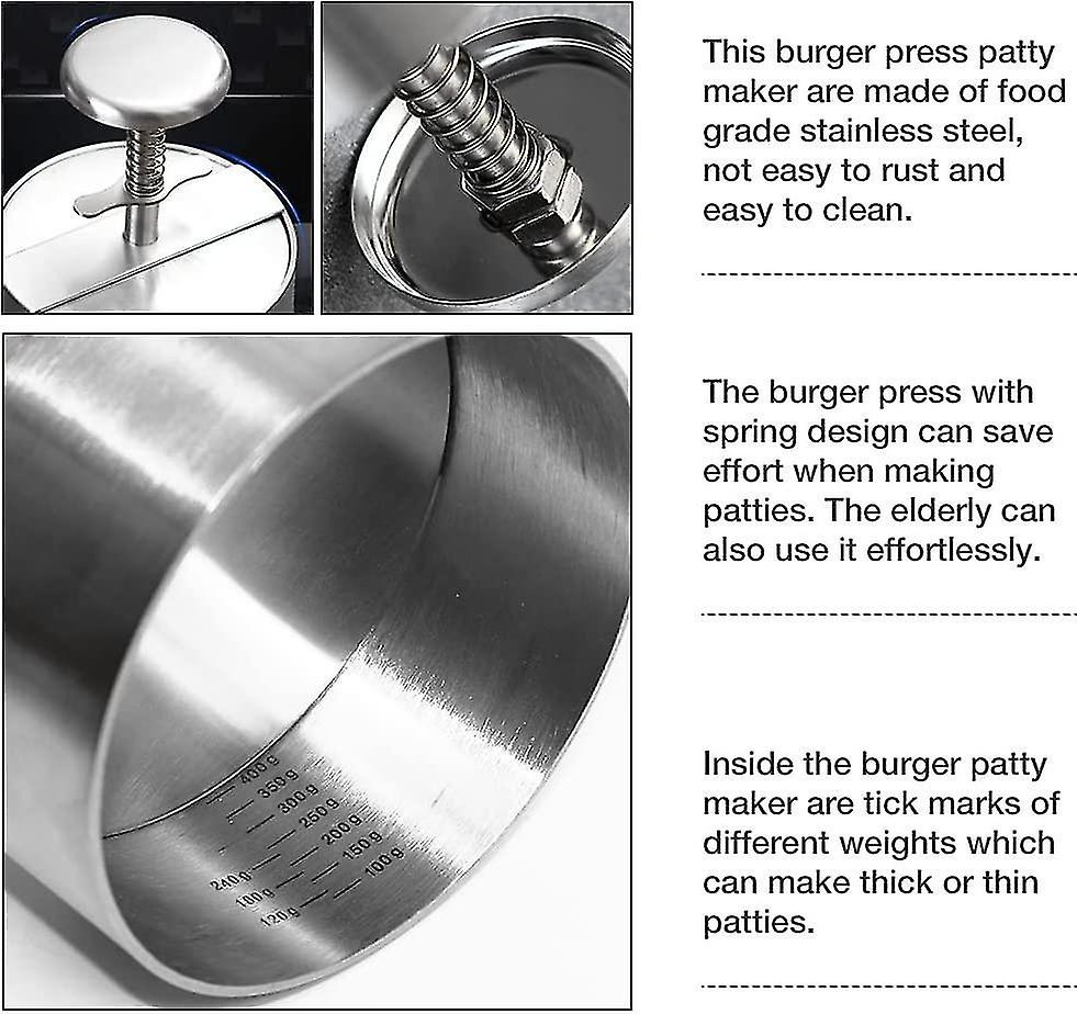 Burger Press， Stainless Steel Hamburger Press ， Non Stick Adjustable Hamburger Patty Maker For Grill