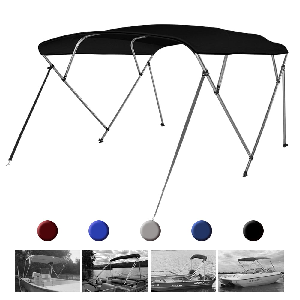 Seamander 4 Bow Bimini Top Boat Cover with Rear Support Pole and Storage Boot， Black