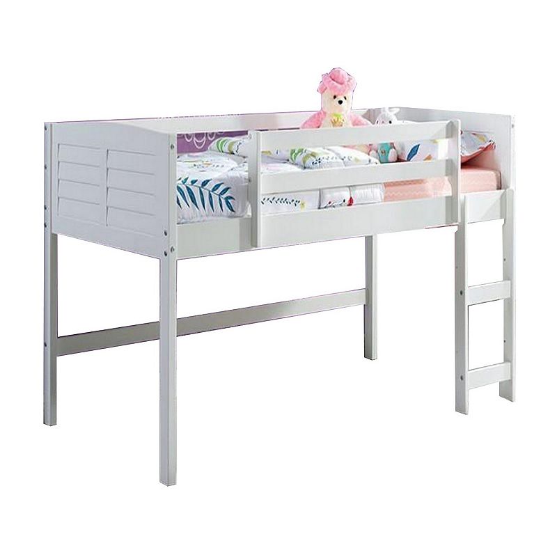 Wooden Twin Size Loft Bed with Shutter Design Headboard， White