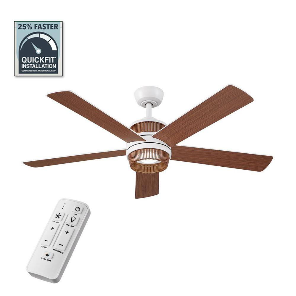 Hampton Bay Tonham 52 in. White Changing Integrated LED Indoor Matte White Ceiling Fan with Remote Control Included 92328