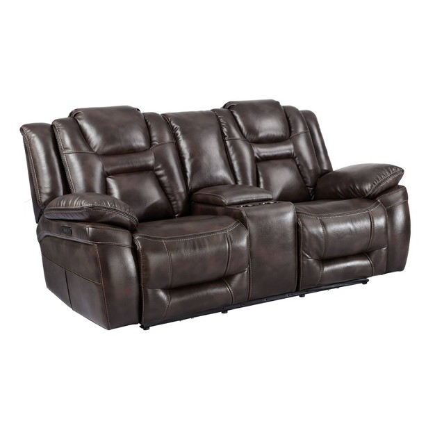 Oportuna Dual Power Console Loveseat Brown Steve Silver Co