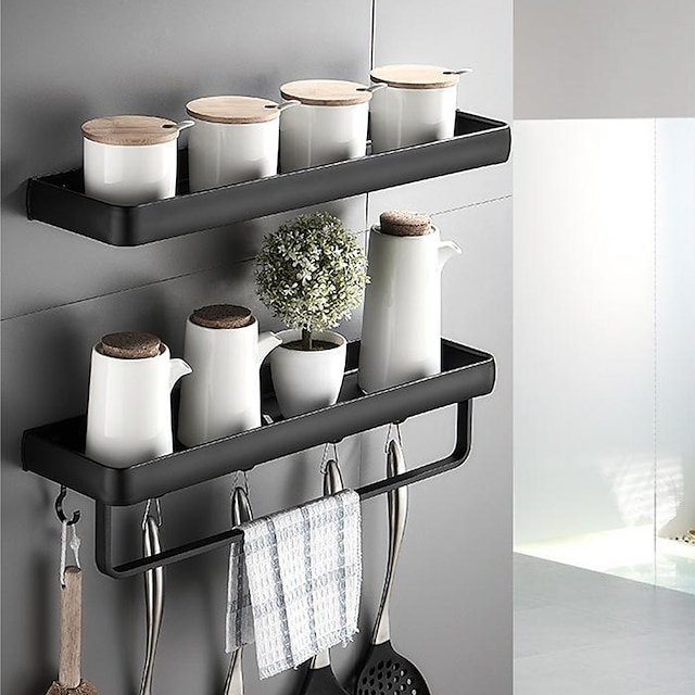 Kitchen Bathroom Shelf Bath Shower Shelf Aluminum Black Bathroom Corner Shelf Wall Mounted Black Aluminum Kitchen Storage Holder