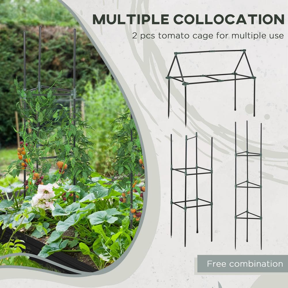 Outsunny 5.9 ft. x 3 ft. x 1 ft. Black Raised Garden Bed with 2 Customizable Trellis Tomato Cages 845-782V00BK