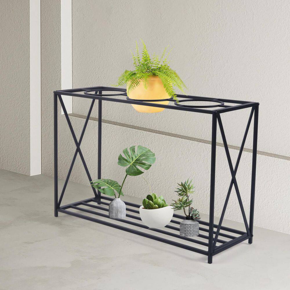 YIYIBYUS 36.2 in. x 12.6 in. 2-Tier Innovative Indoor Outdoor Black Metal Flower Plant Stand Shelf Rack Storage Organizer OT-ZJCY-5104