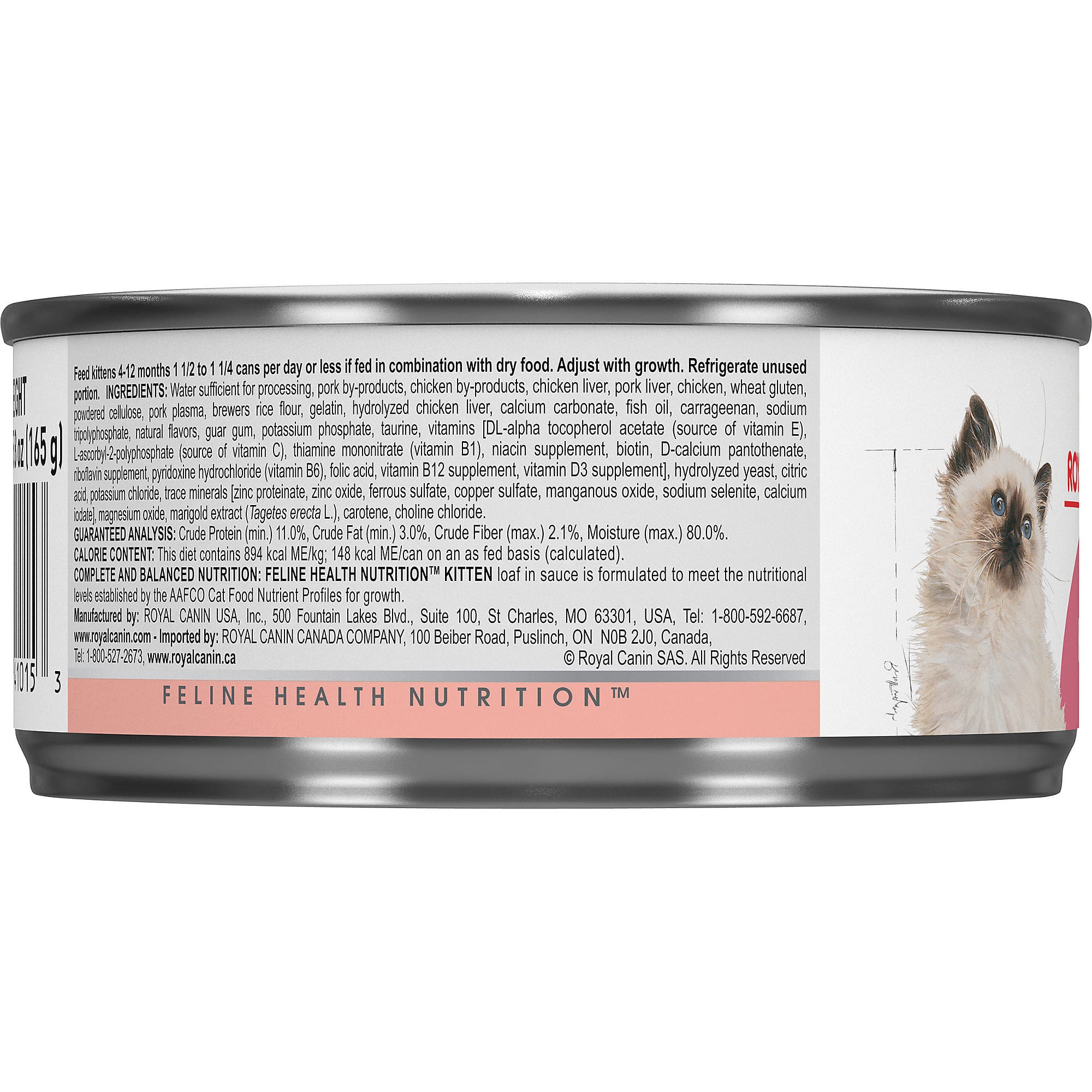 Royal Canin Feline Health Nutrition Kitten Loaf in Sauce Canned Cat Food， 3 oz.， Case of 24