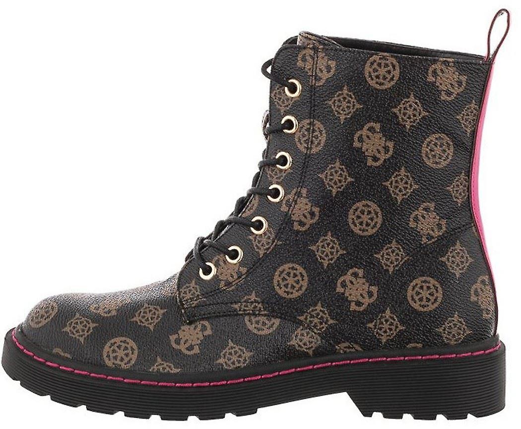 Guess Rambo Brown Pink 4G Logo Leather Womens Combat Boots-41