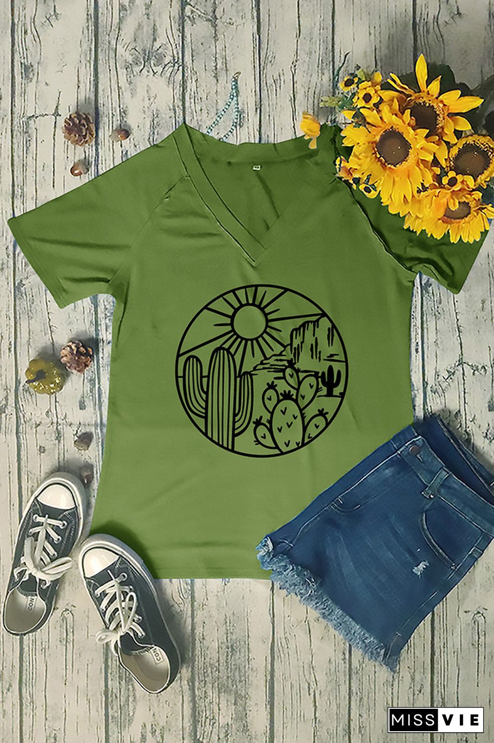 Desert Shirt, Cactus Plants V-Neck Tee