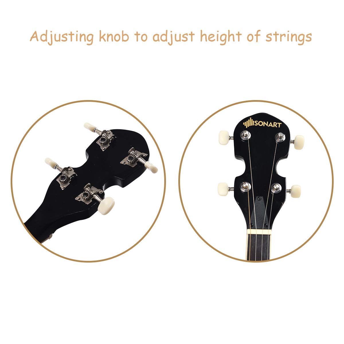 5-String Banjo 24 Bracket with Geared 5th tuner and Mid-range Closed Handle, Include 420D Oxford Cloth Bag, One Strap, Wiper, 3 Picks for Beginners