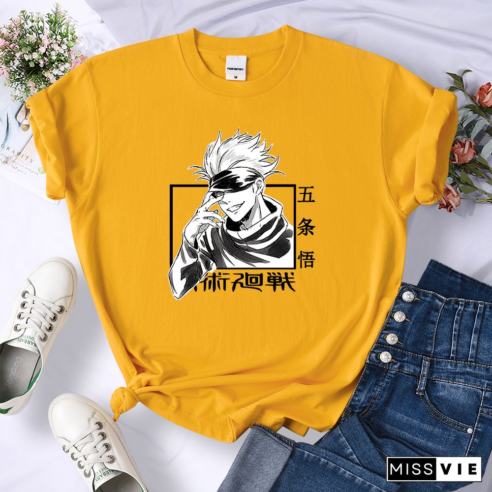 Gojo Satoru Anime Jujutsu Kaisen Womens Tshirts Street Breathable Short Sleeve Personality Cool Tee Shirt Casual Summer T-Shirt