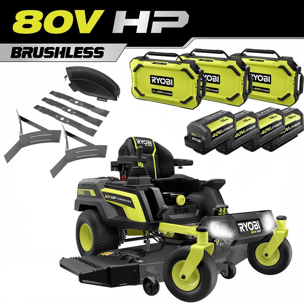 RYOBI 80V HP Brushless 54 in. Battery Electric Cordless Zero Turn Mower  Mulch Kit - 80V Batteries 40V Batteries RYRM8034-MK