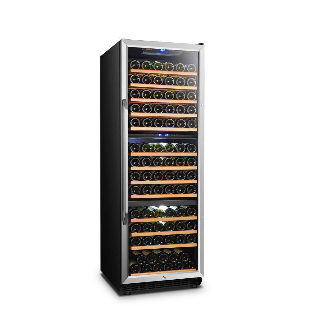 LANBO 23 in. 149-Bottle Stainless Steel Triple Zone Wine Refrigerator LW144T