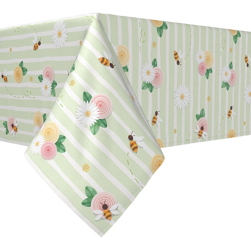 Square Tablecloth， 100% Polyester， 70x70， Springtime Floral Stripe