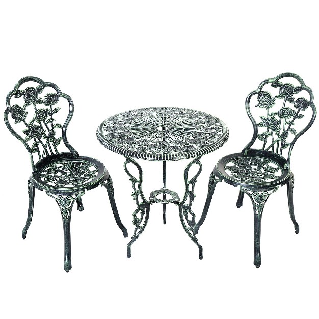 Costway Patio Furniture Cast Aluminum Rose Design Bistro Set Antique Green green