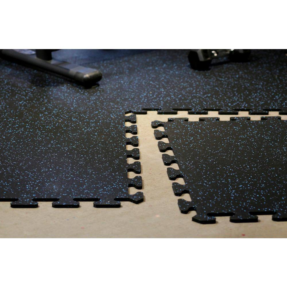 Black with Blue Speck 24 in. by 24 in. Interlocking Recycled Rubber Floor Tile (24 sq. ft.) EZFLEX8BL