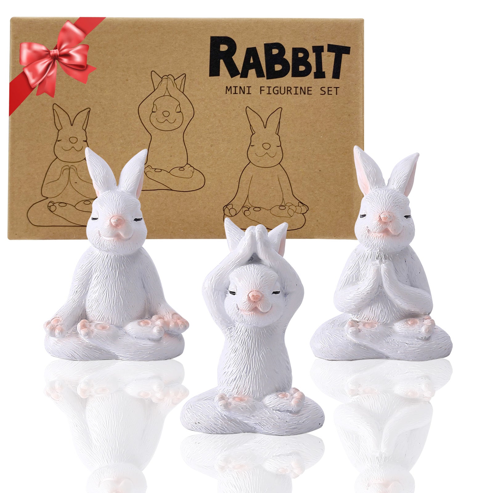 Goodeco Yoga Rabbit Fairy Garden Statues - Gifts for mom/Grandma/Wife/Daughter/Sister,Birthday Gifts for Women/Mother Desk Decor,Best Easter Gifts,Yard Decor 1.5*2.1 Set of 3