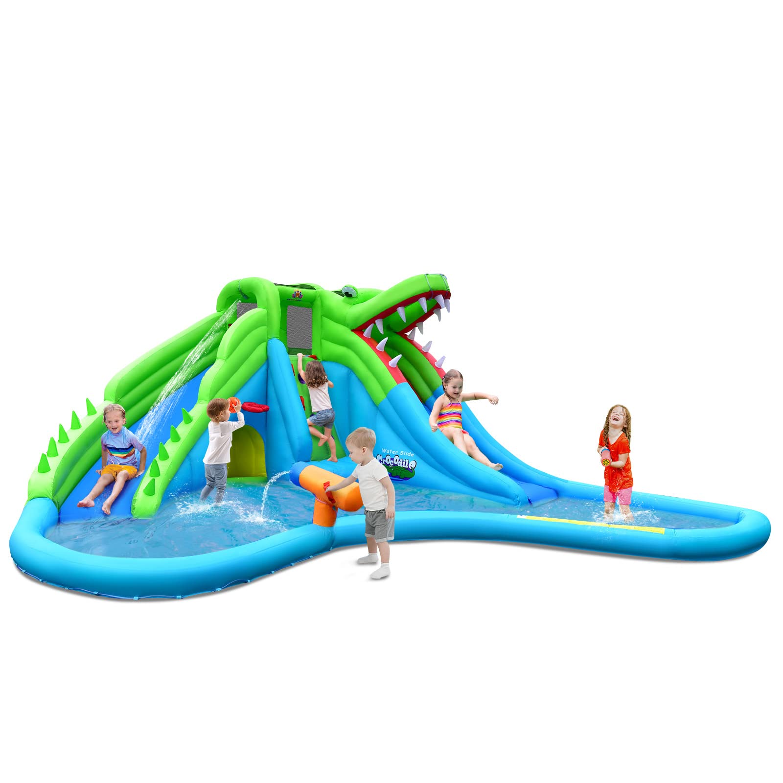 BOUNTECH Inflatable Water Slide for Kids | 7 in 1 Crocodile Mighty Water Park