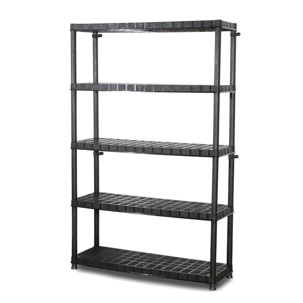 Ram Quality Products Ltd. Black Extra 5-Tier Plastic Storage Shelf Unit 14 in. x 2 in. x 45 in. for Garage 16105B-CD