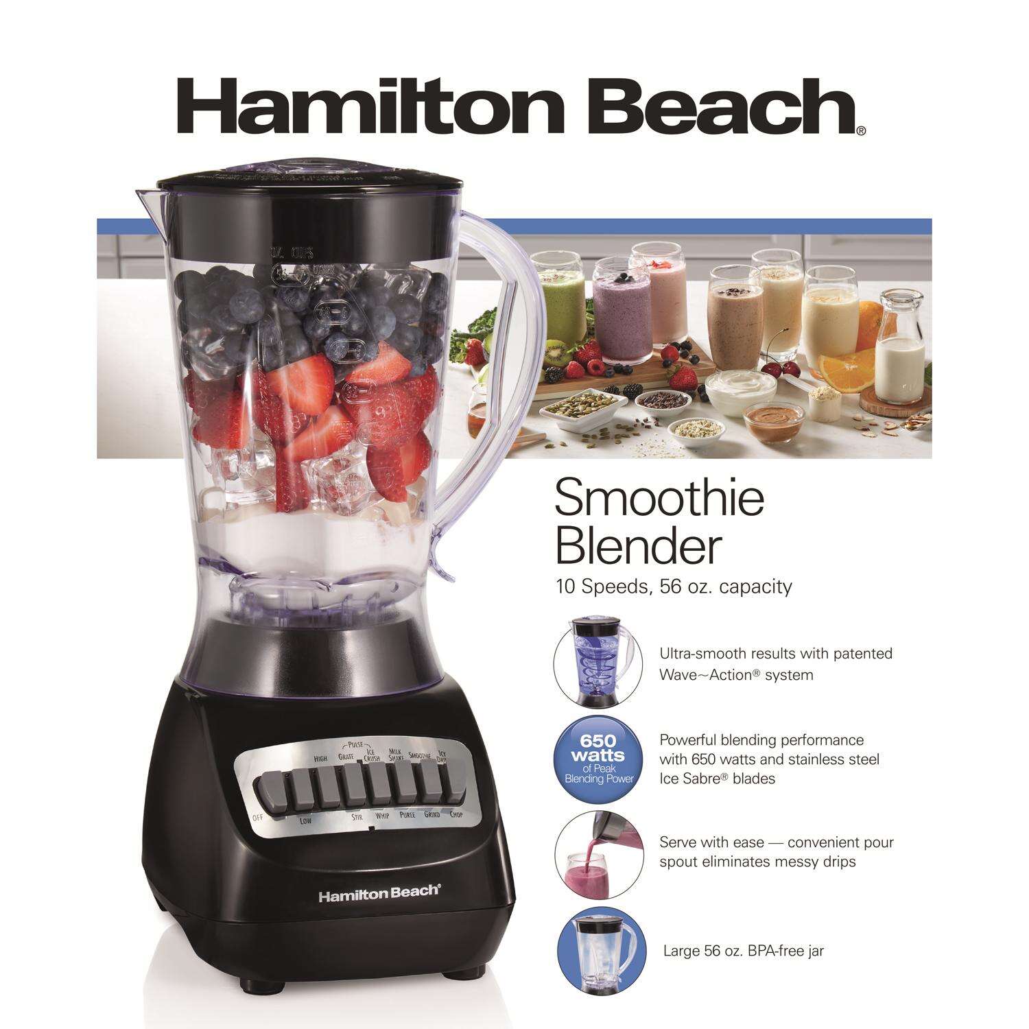 Hamilton Beach Black Metal/Plastic Blender 56 oz 10 speed