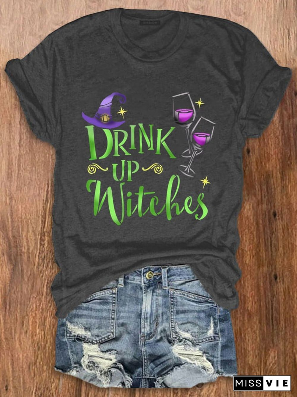 Women's Drink Up Witches Print T-shirt