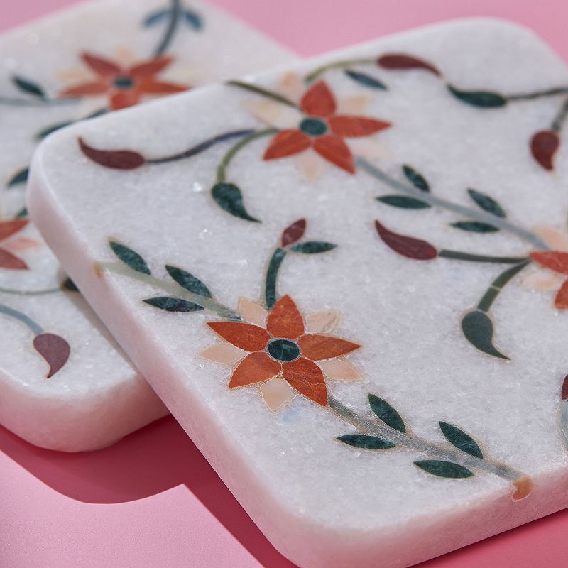 Spring Blossom Marble Coasters， Set of 4