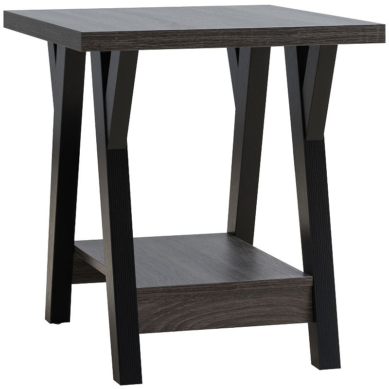 FC Design Distressed Grey and Black End Table with Bottom Shelf