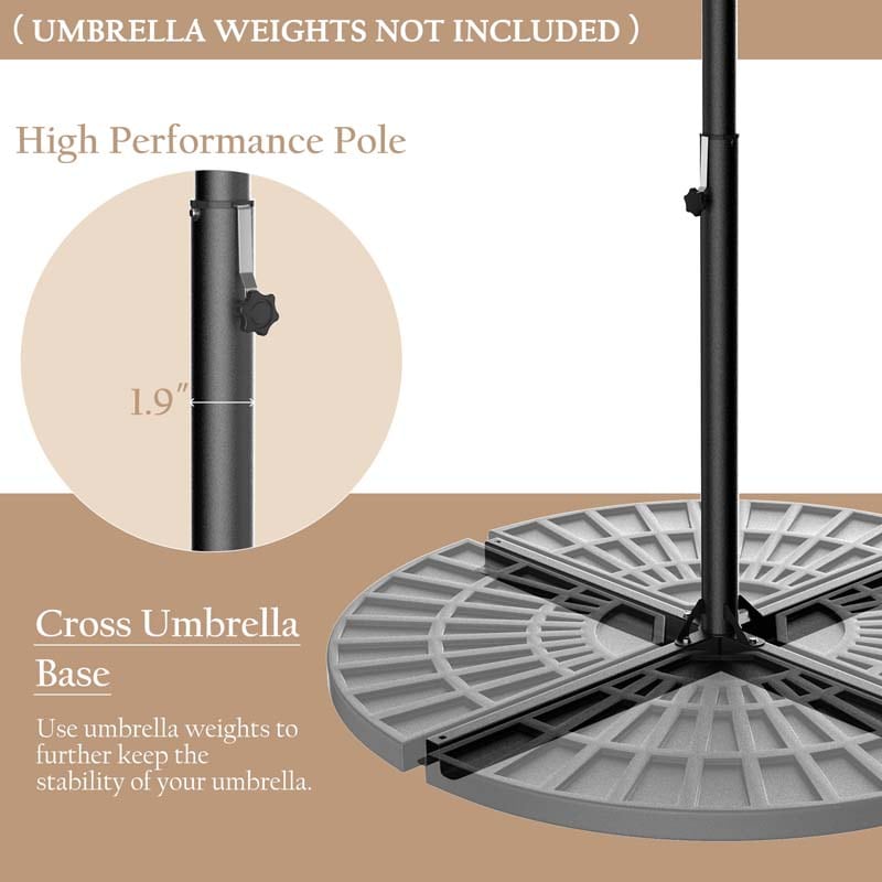 10 FT Offset Patio Umbrella with Solar LED Lights & Cross Base, Large Outdoor Cantilever Umbrella for Sun Rain