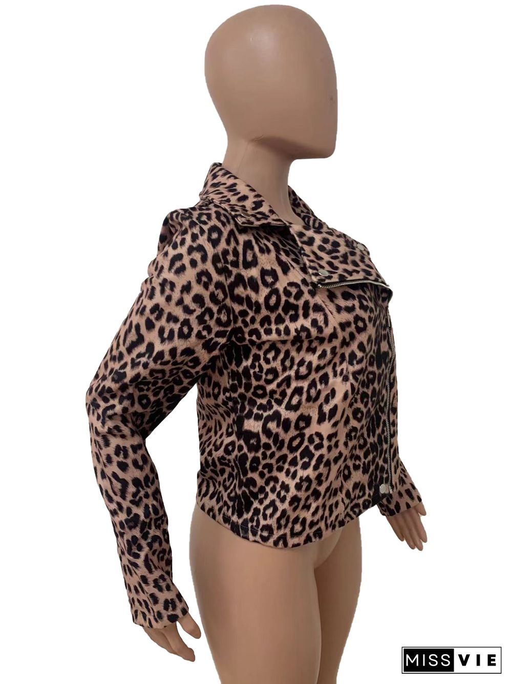 Lapel Leopard Snakeskin Zipper Blazer Jacket