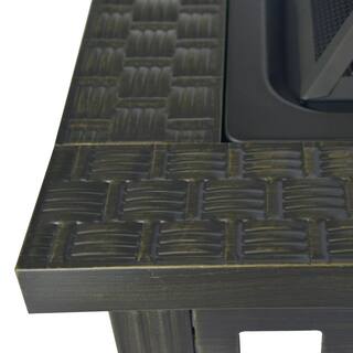 Bond Bali 32 in. W x 22.44 in. H Outdoor Square Powder Coated Steel Wood Burning Fire Pit in Bronze with Grate and Poker 52260