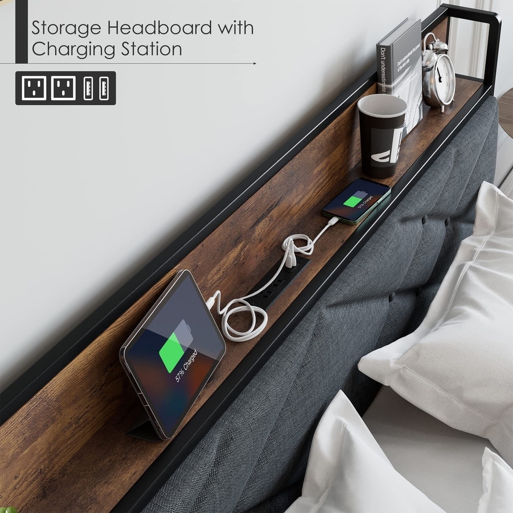 Full Size Bed Frame with USB Ports