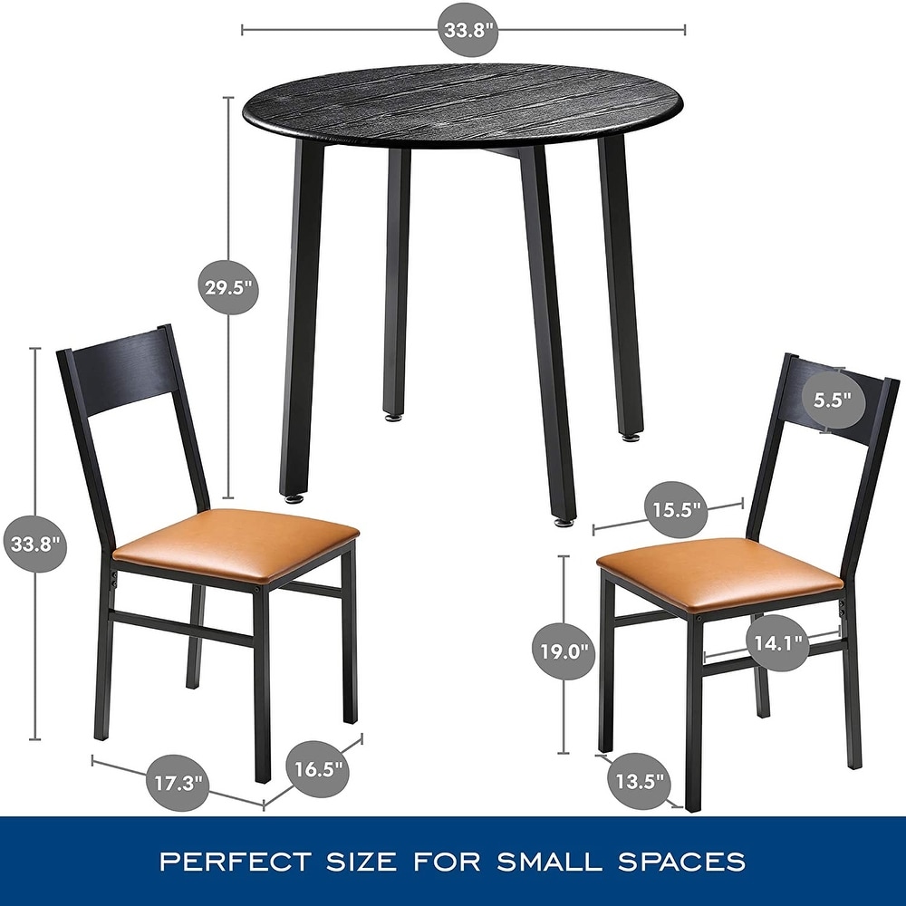 3 Piece Dining Table Set with 2 Cushioned Chairs for Kitchen Apartment