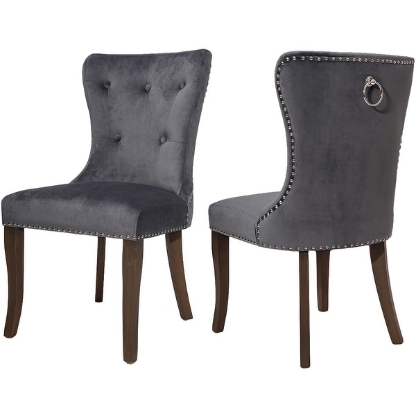Victorian Dining Chair Button Tufted Armless Chair Upholstered Accent Chair，Nailhead Trim，Chair Ring Pull Set of 4 (Grey)