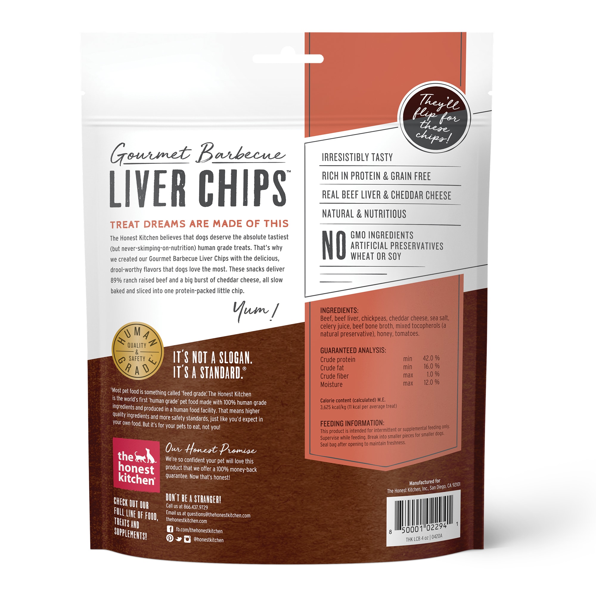 The Honest Kitchen Gourmet Barbecue Liver Chips: Beef Liver  Cheddar Recipe Dog Treats， 4 oz.