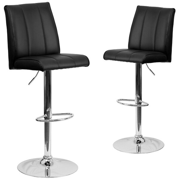 2 Pk. Contemporary Brown Vinyl Adjustable Height Barstool with Panel Back and Chrome Base