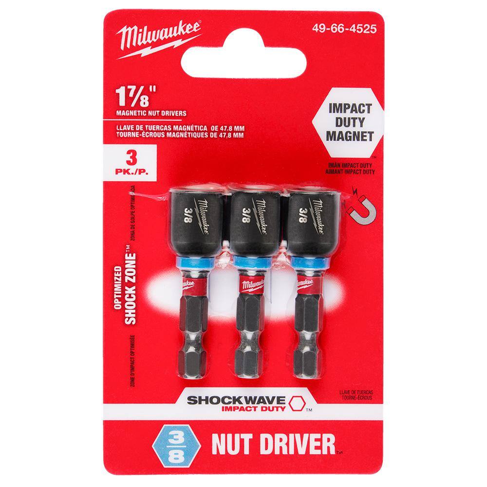 MW SHOCKWAVE Impact Duty 38 in. x 1-78 in. Alloy Steel Magnetic Nut Driver (3-Pack) 49-66-4525