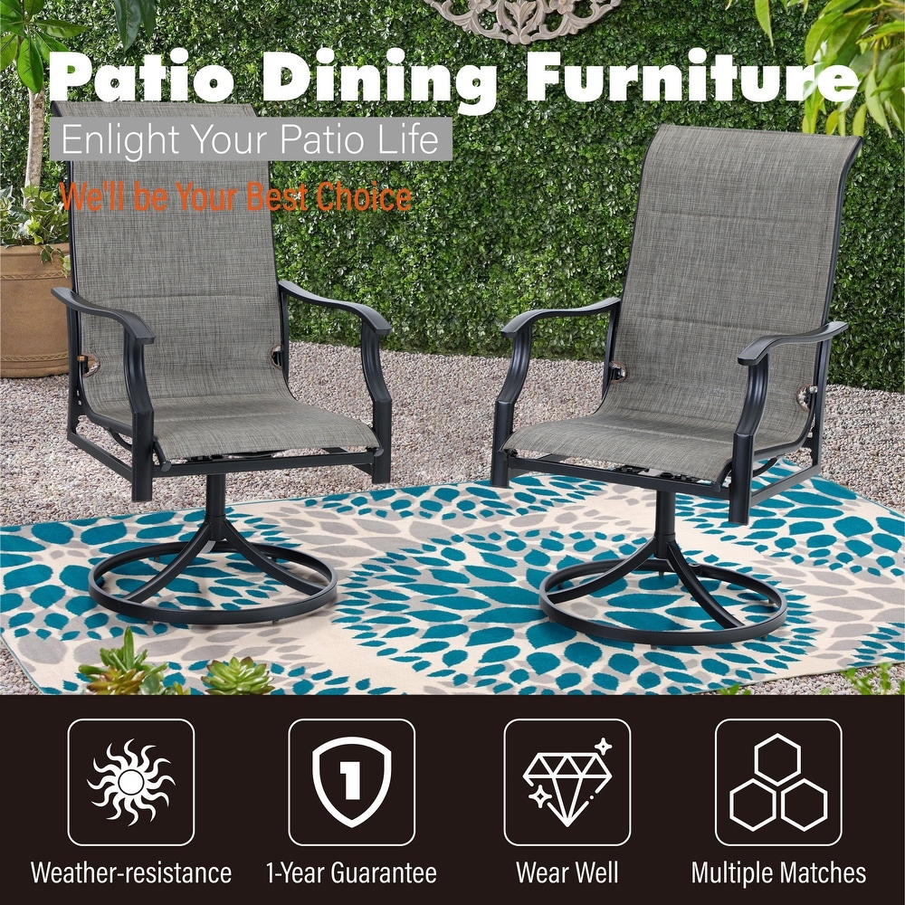 7 Piece Outdoor Patio Dining Set  6 Padded Sling Fabric Chairs and 1 Rectangular Dining Table with Umbrella Hole