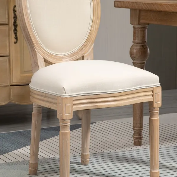 HOMCOM French-Style Upholstered Dining Chair Set, Armless Accent Side Chairs with Linen-Touch Upholstery, Set of 2