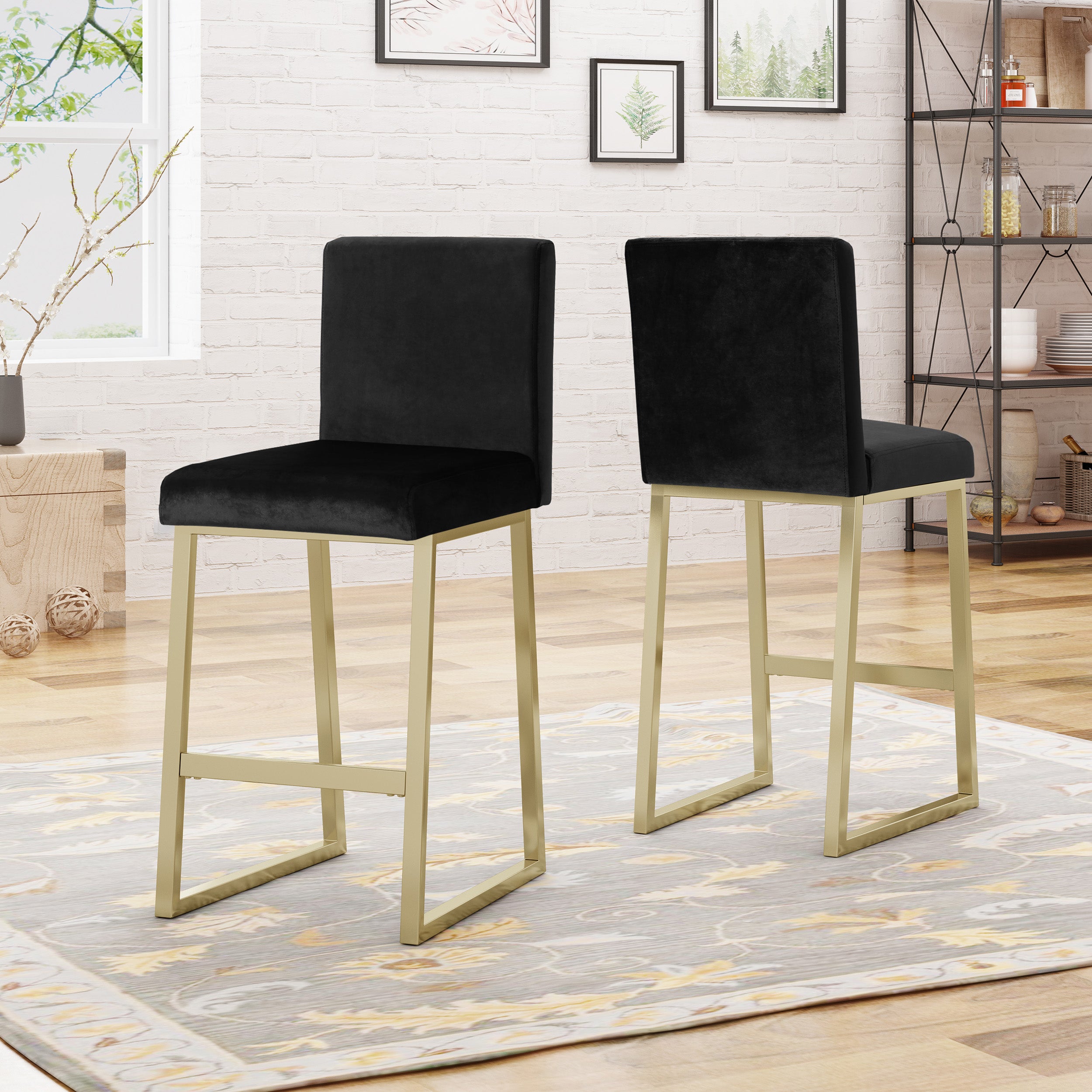 Lexi Modern Velvet Barstools (Set of 2)